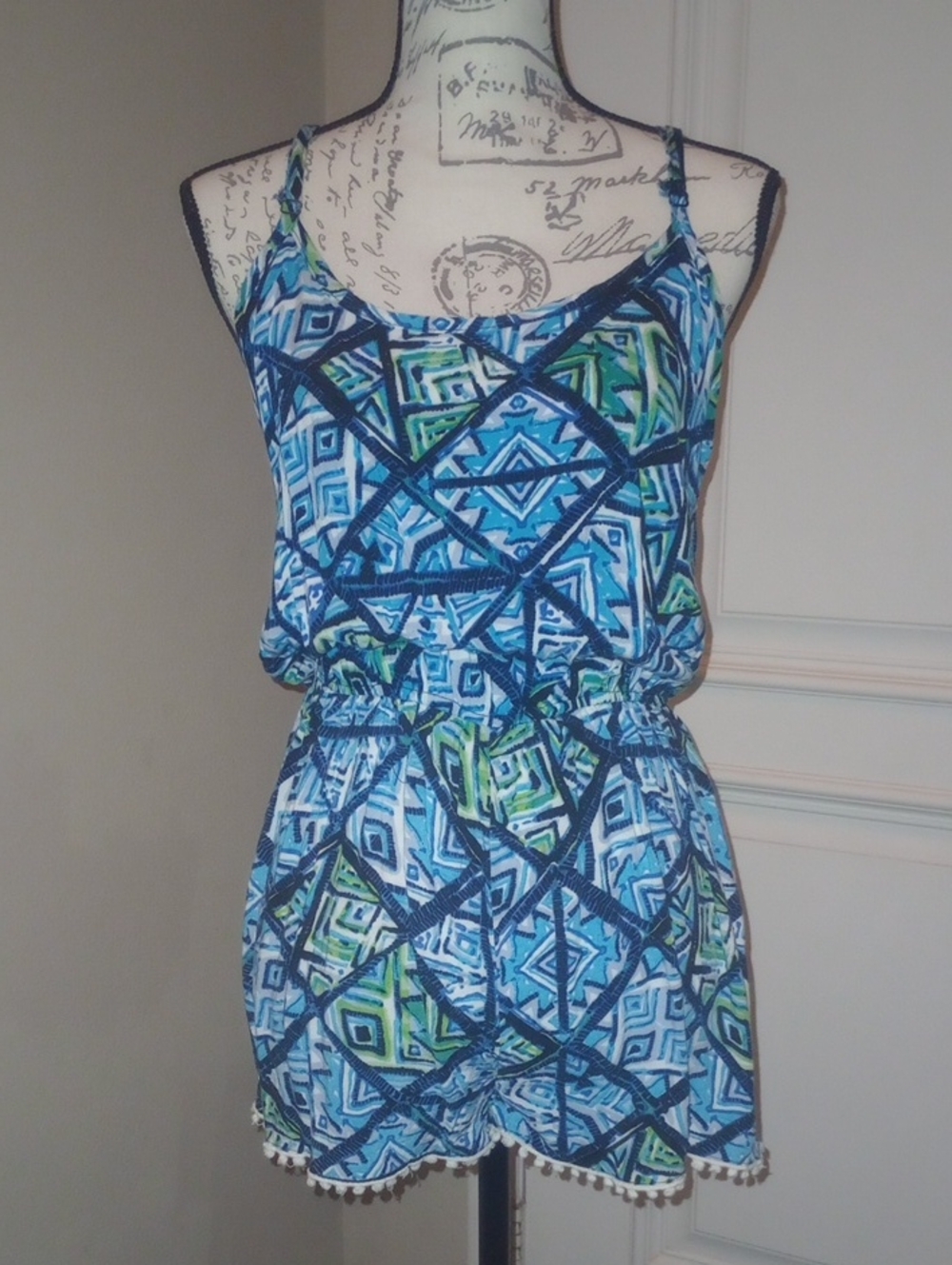 Hype Blue & Green Geometric Romper